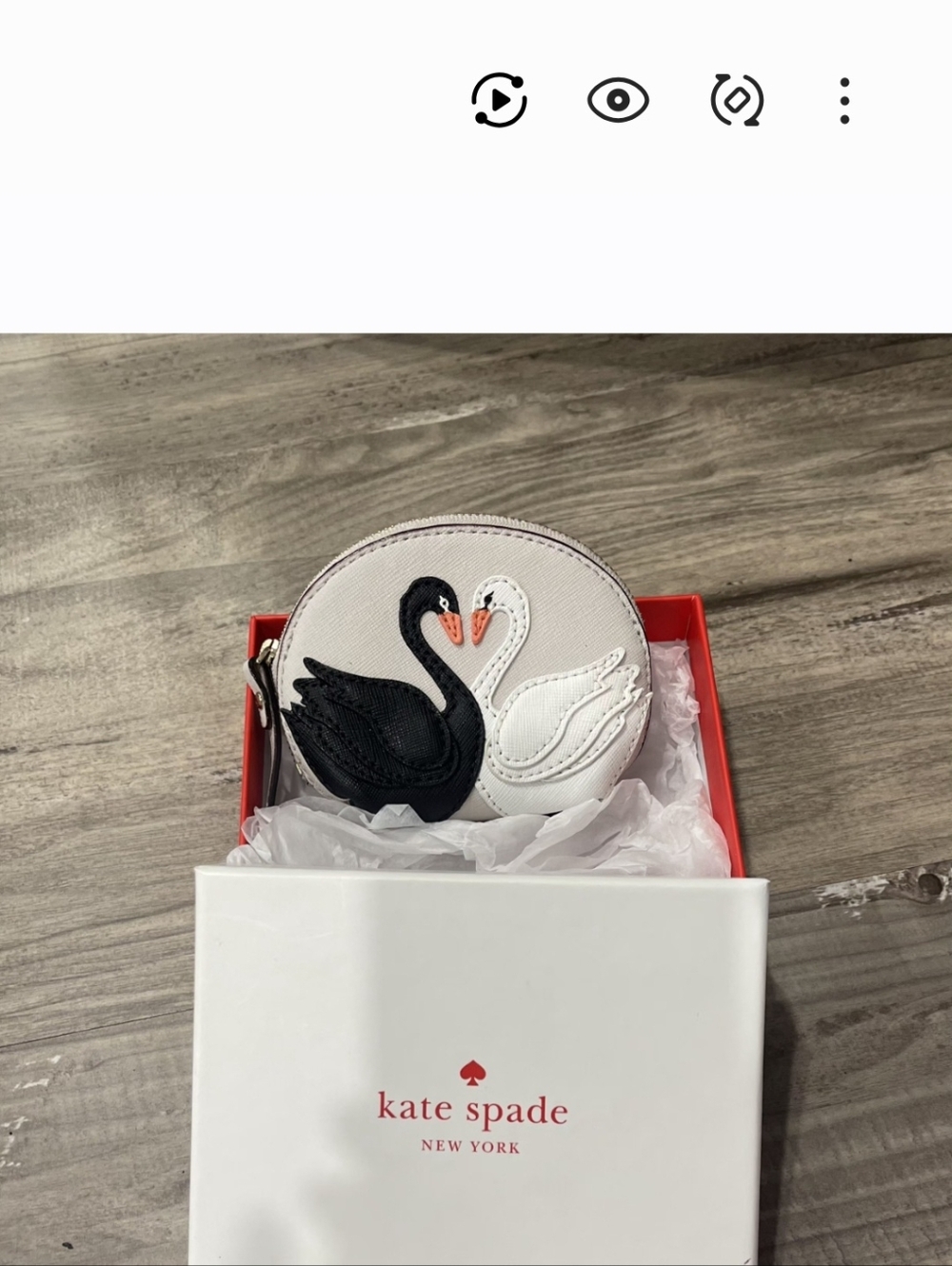 kate spade Black & White Swan Leather Coin Purse - Picture 4 of 5